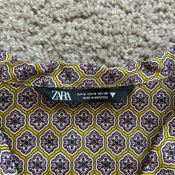 Zara Brown Patterned Button-Up Geometric Patterned Pajama Top Blouse Size Medium - Picture 8 of 11